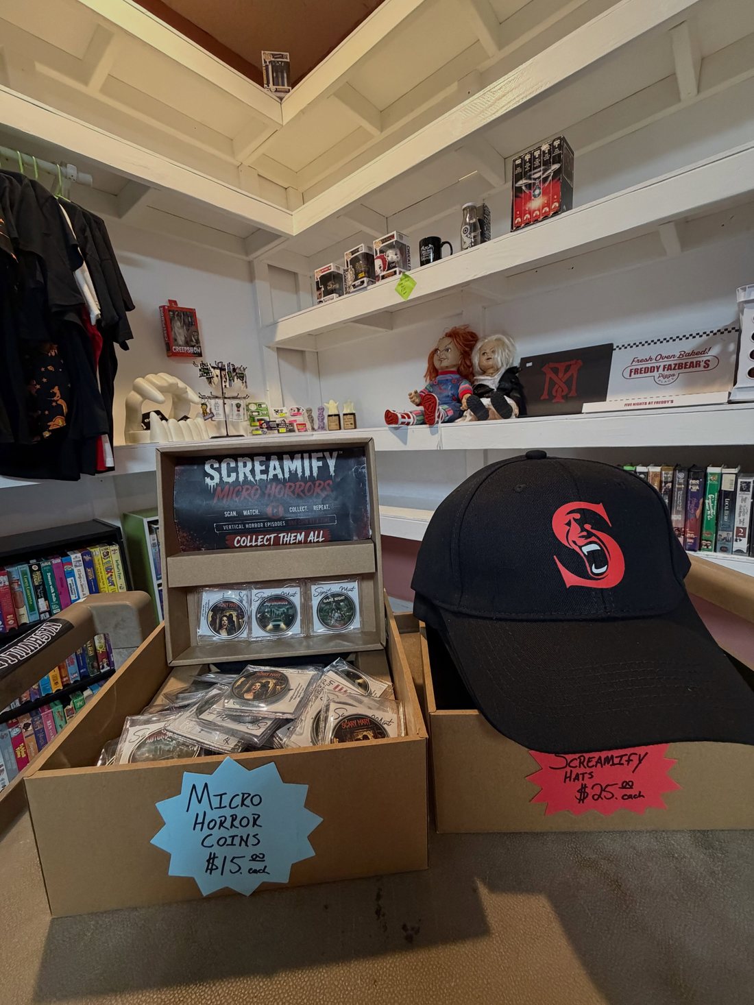 Screamify Micro Horror coins on sale at Danger Zone Video in Mt. Juliet, Tennessee